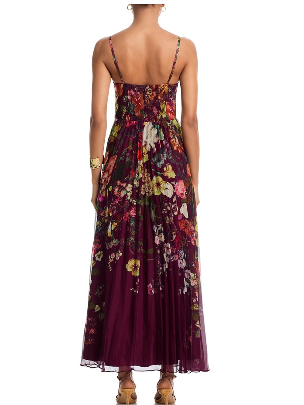 AQUA Pleated Floral Guest of Dress ~ Floral Bustier Maxi Dress in Deep Plum - Picture 4 of 13